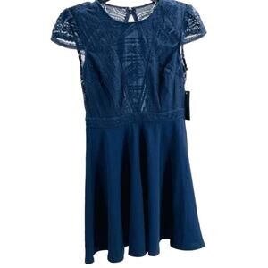 CITY STUDIO SZ 9 juniors navy blue lace top cap sleeve mini skater dress NWT B90